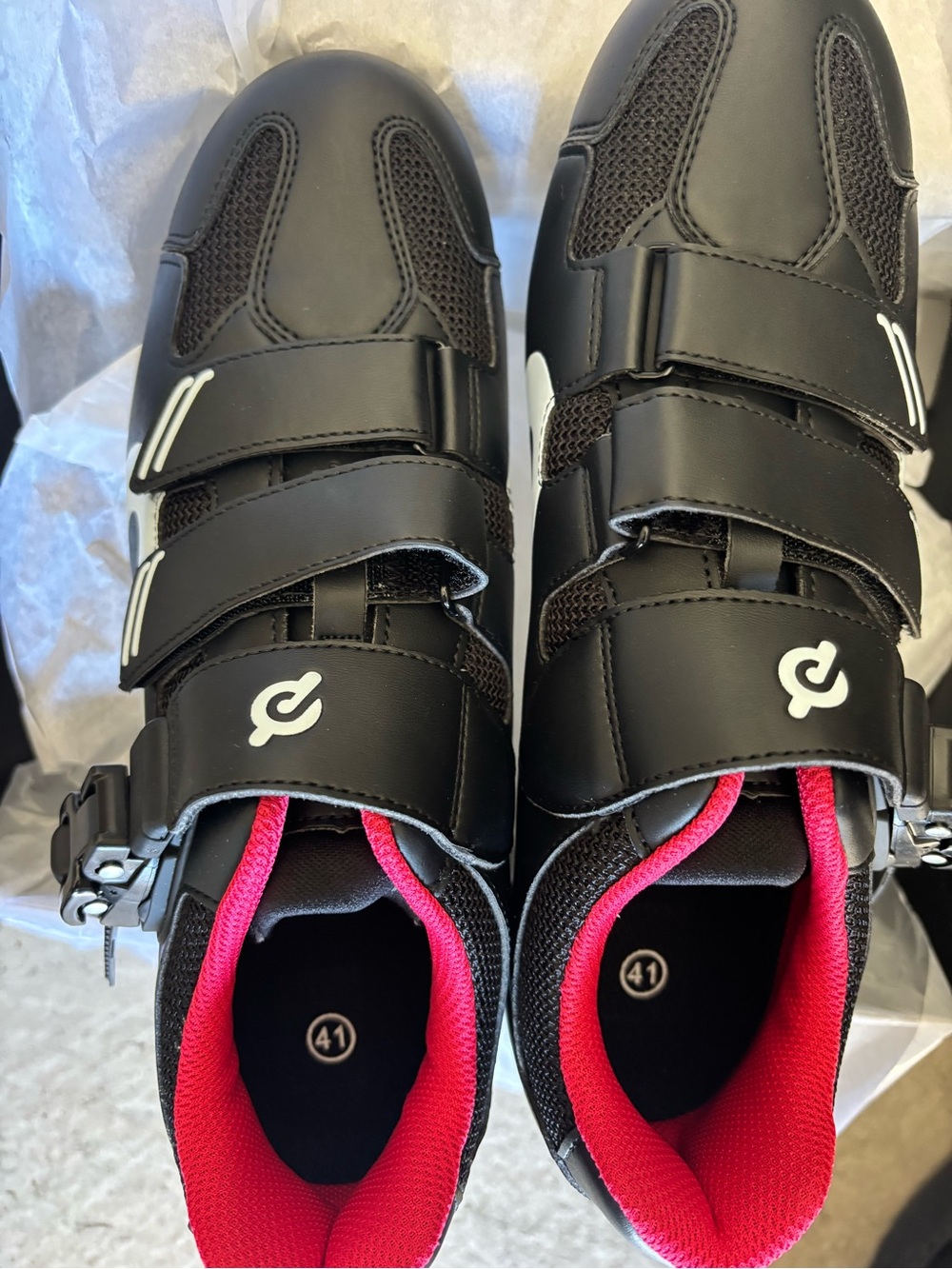 Peloton Black Cycling Shoes with Red Lining